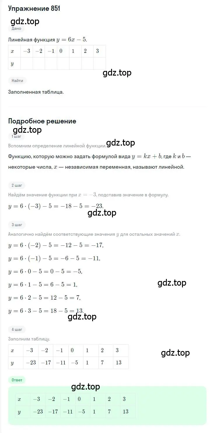 Решение номер 851 (страница 167) гдз по алгебре 7 класс Мерзляк, Полонский, учебник