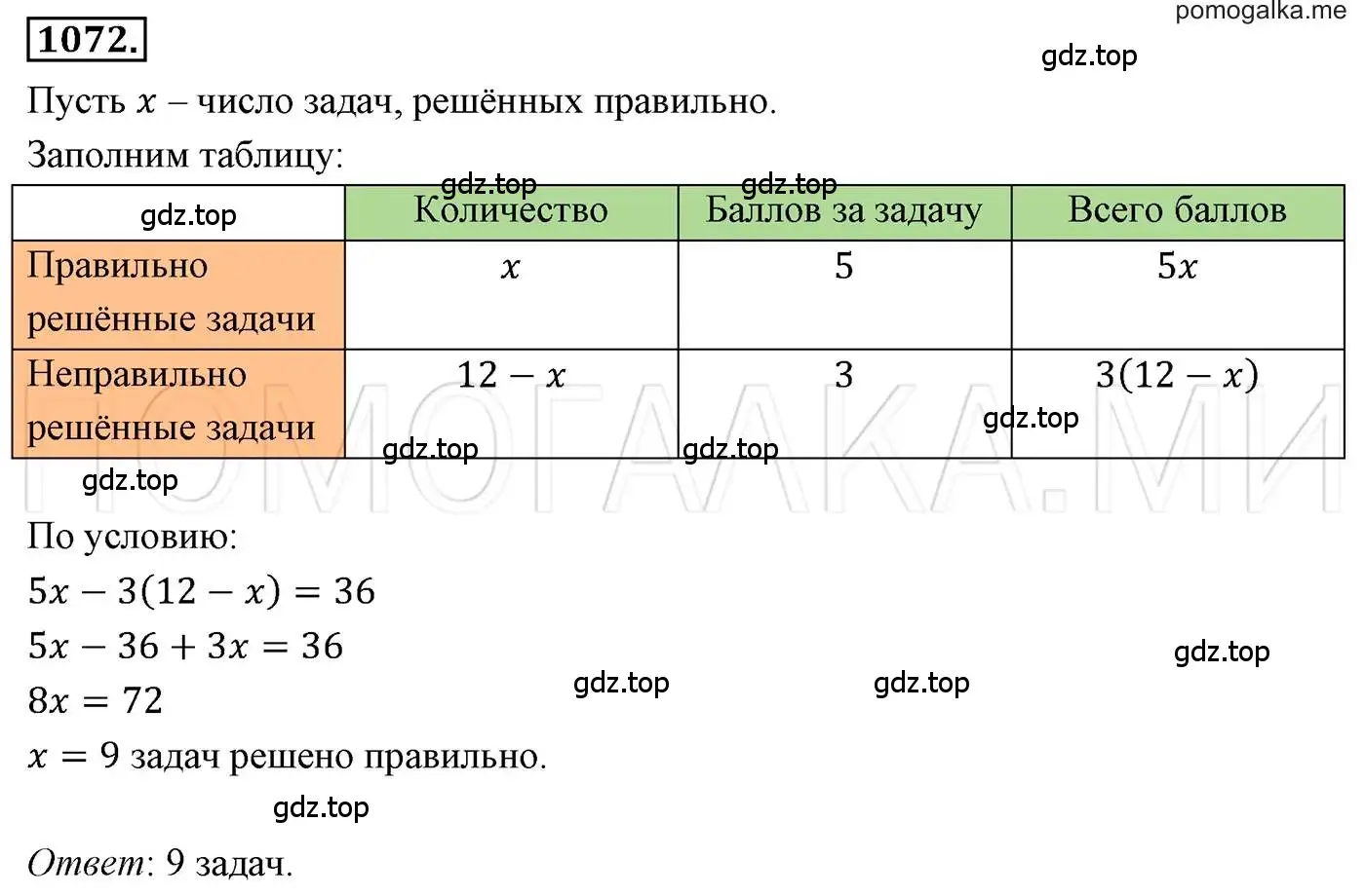 Решение 3. номер 1072 (страница 213) гдз по алгебре 7 класс Мерзляк, Полонский, учебник