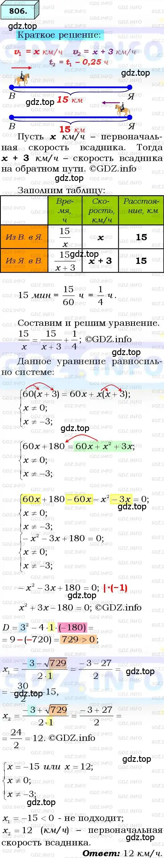 Решение 3. номер 806 (страница 200) гдз по алгебре 8 класс Мерзляк, Полонский, учебник