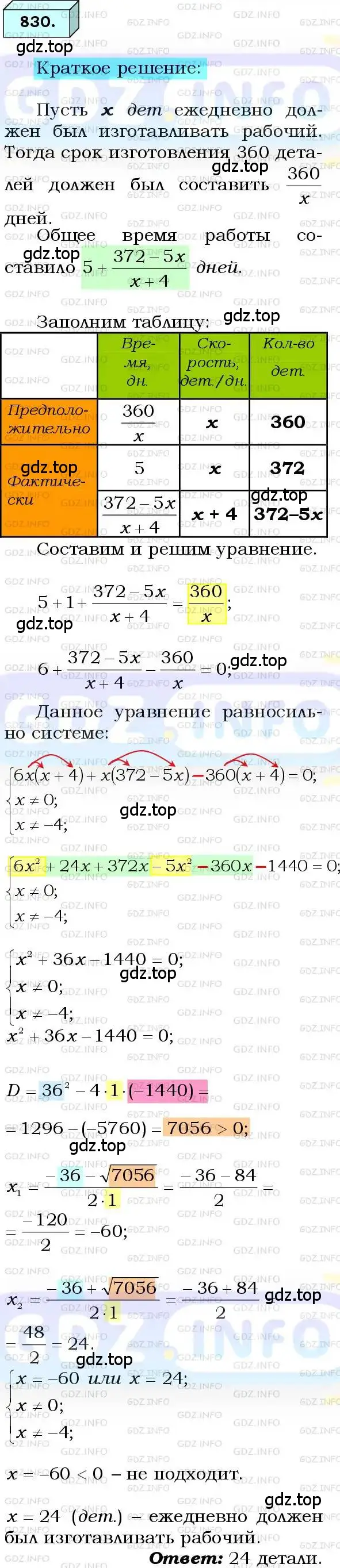 Решение 3. номер 830 (страница 202) гдз по алгебре 8 класс Мерзляк, Полонский, учебник