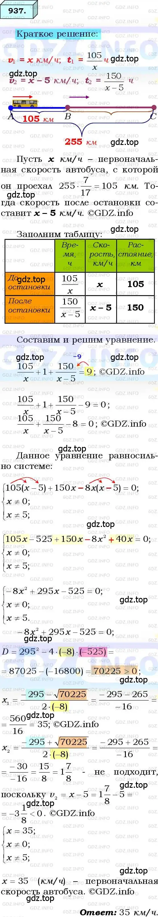 Решение 3. номер 937 (страница 227) гдз по алгебре 8 класс Мерзляк, Полонский, учебник