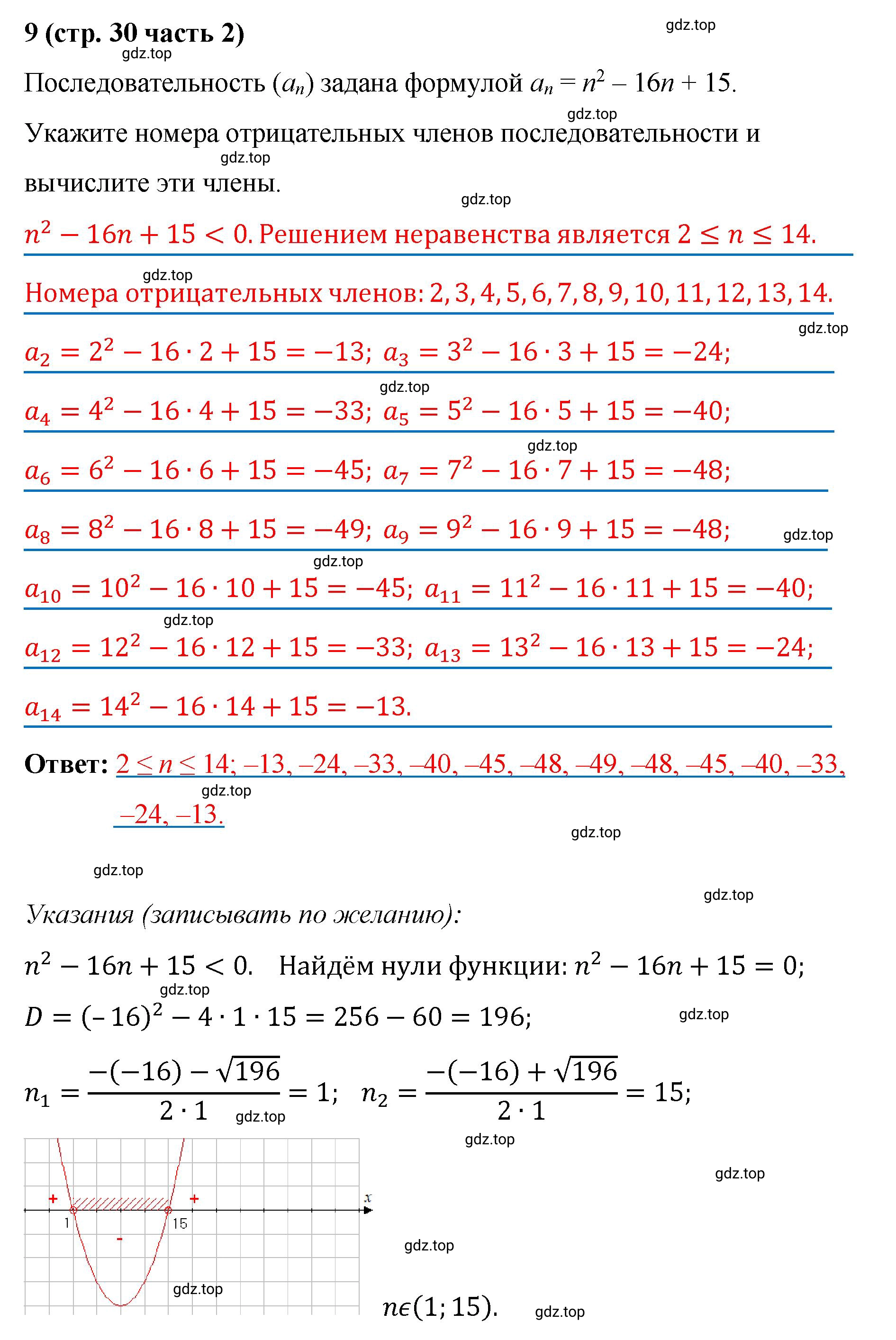 Решение номер 9 (страница 30) гдз по алгебре 9 класс Крайнева, Миндюк, рабочая тетрадь 2 часть