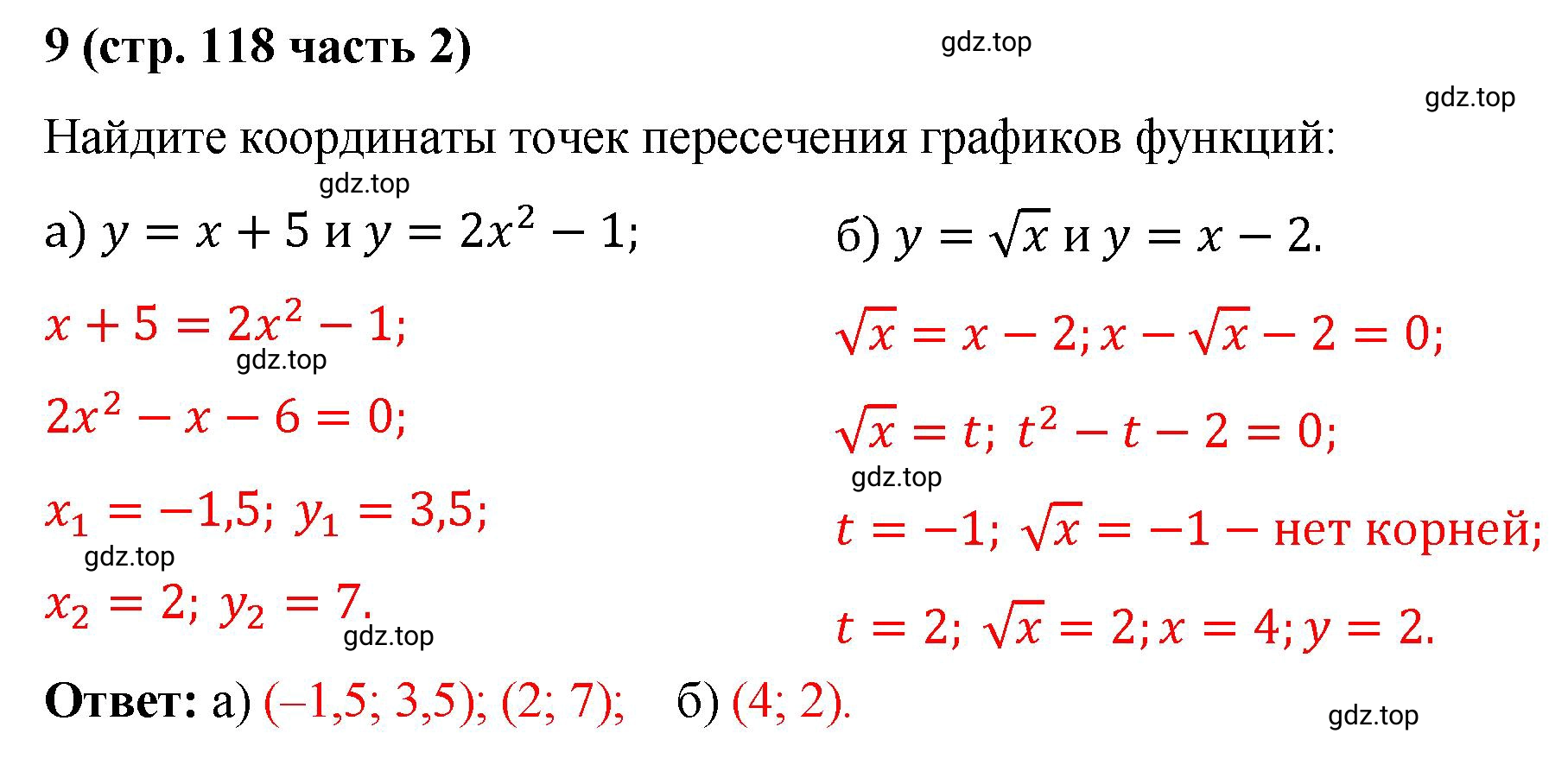 Решение номер 9 (страница 118) гдз по алгебре 9 класс Крайнева, Миндюк, рабочая тетрадь 2 часть