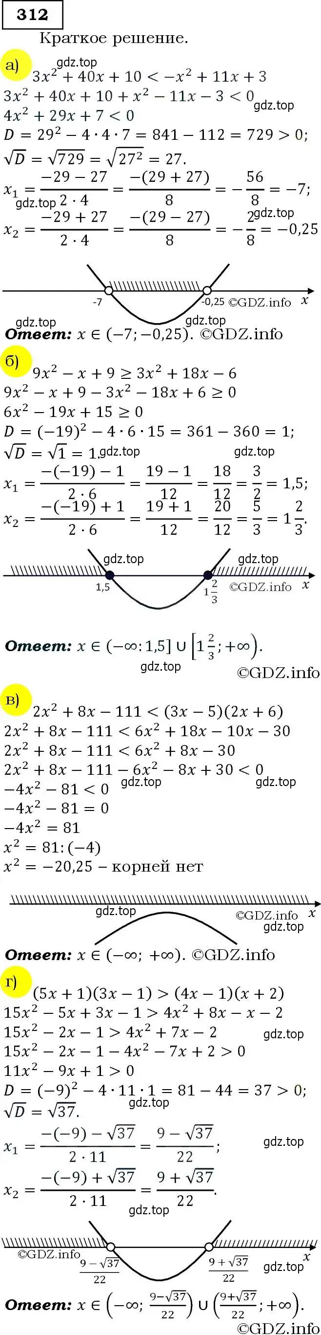Решение 3. номер 312 (страница 91) гдз по алгебре 9 класс Макарычев, Миндюк, учебник