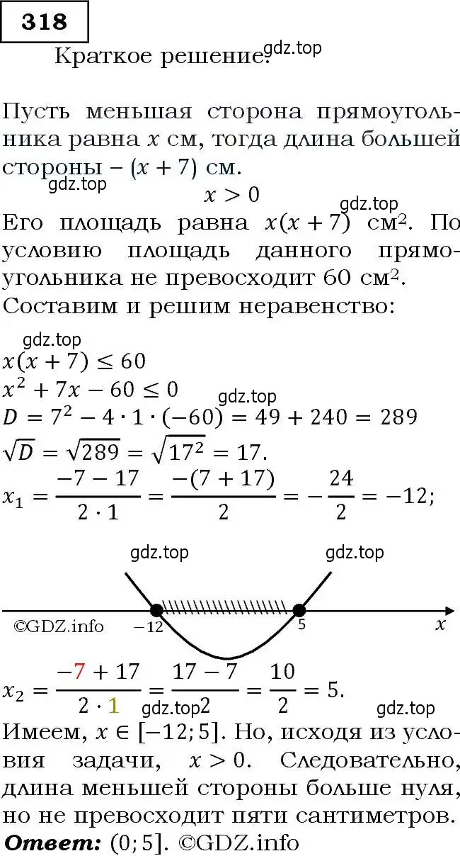 Решение 3. номер 318 (страница 92) гдз по алгебре 9 класс Макарычев, Миндюк, учебник