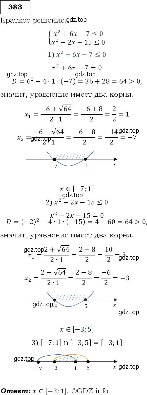 Решение 3. номер 383 (страница 106) гдз по алгебре 9 класс Макарычев, Миндюк, учебник