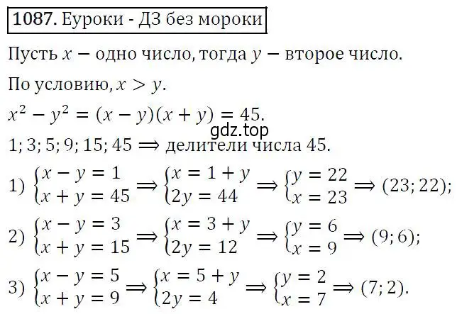 Решение 5. номер 1087 (страница 246) гдз по алгебре 9 класс Макарычев, Миндюк, учебник