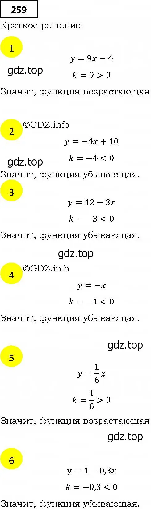 Решение 4. номер 259 (страница 69) гдз по алгебре 9 класс Мерзляк, Полонский, учебник