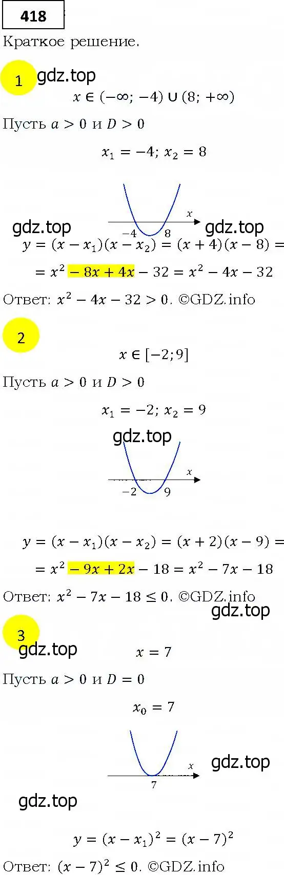 Решение 4. номер 418 (страница 118) гдз по алгебре 9 класс Мерзляк, Полонский, учебник