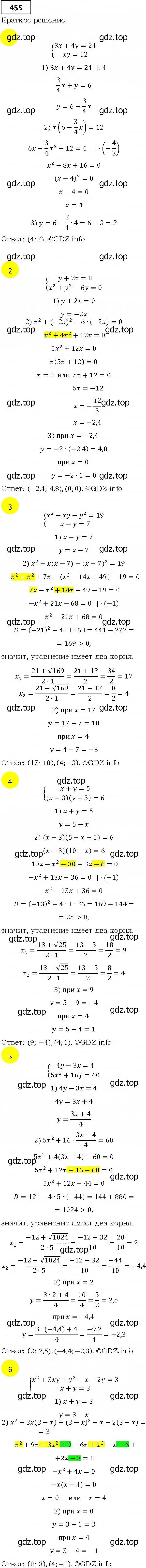 Решение 4. номер 455 (страница 127) гдз по алгебре 9 класс Мерзляк, Полонский, учебник