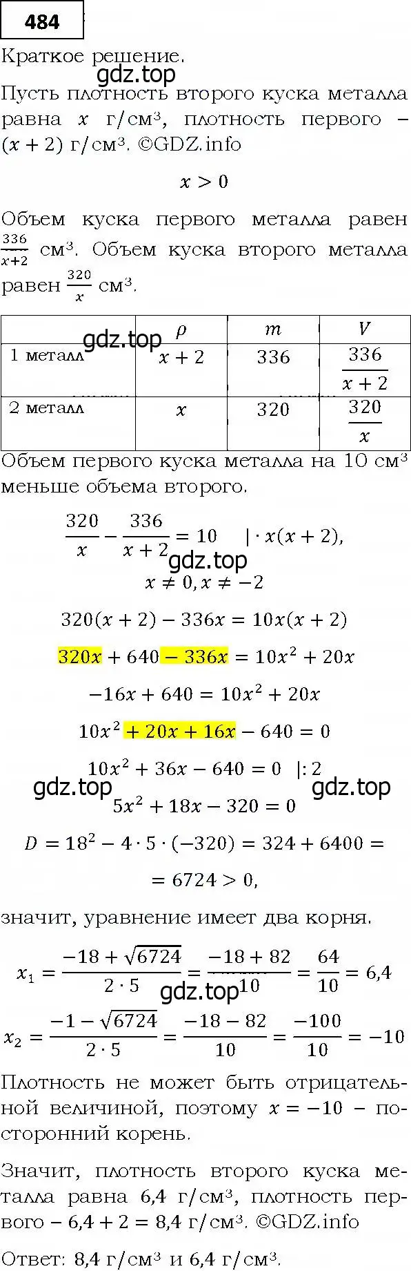 Решение 4. номер 484 (страница 143) гдз по алгебре 9 класс Мерзляк, Полонский, учебник