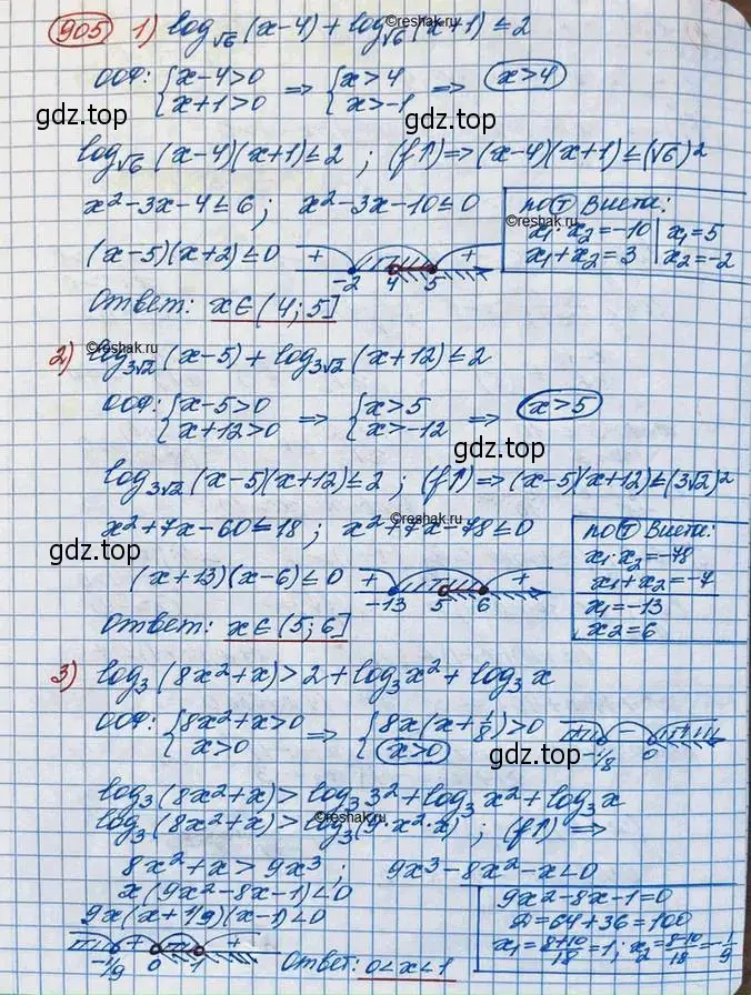 Решение 3. номер 905 (страница 266) гдз по алгебре 10 класс Колягин, Шабунин, учебник