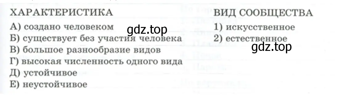 Установите соответствие между характеристикой природного сообщества и его видом. - биология 5 класс Пасечник Рабочая тетрадь