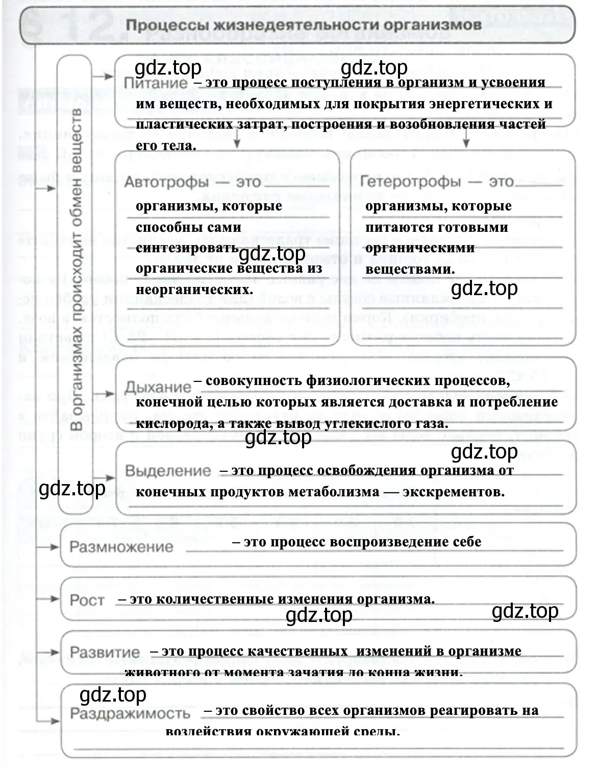 Процессы жизнедеятельности организмов - биология 5 класс Пасечник Рабочая тетрадь