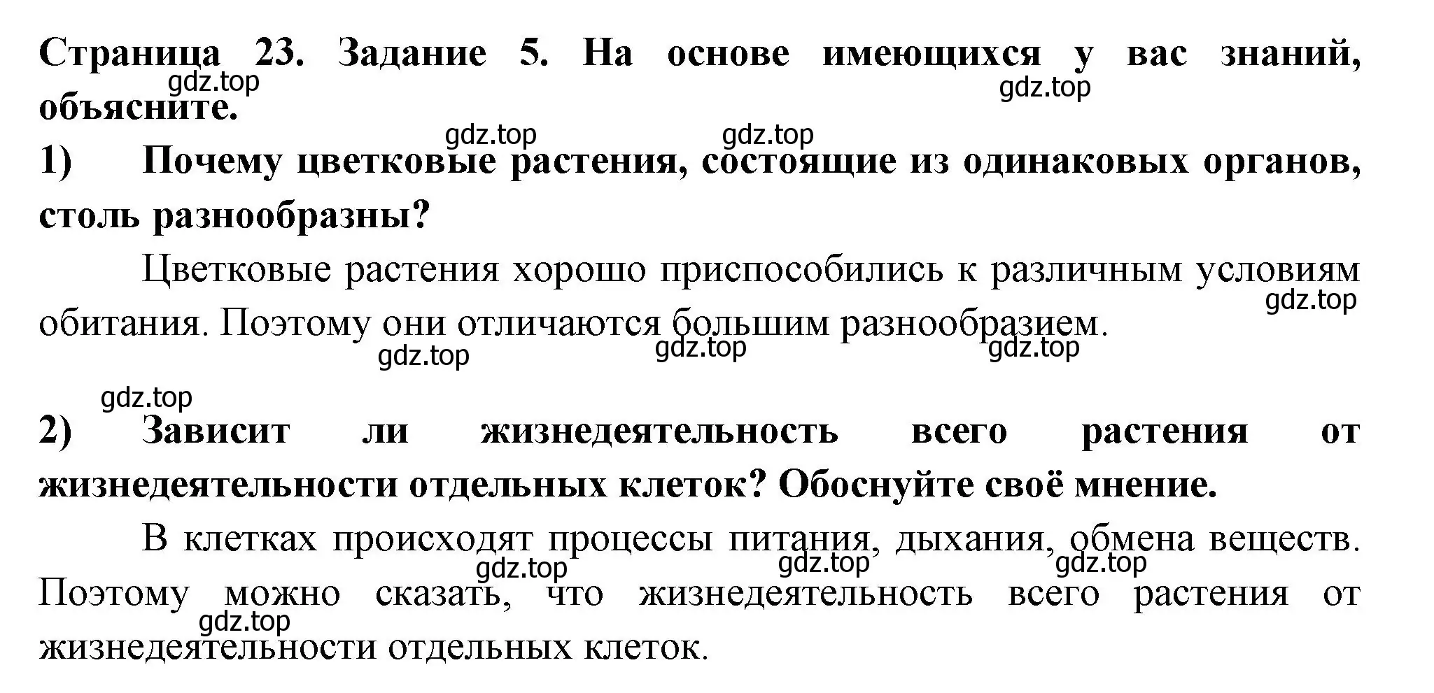 Решение номер 5 (страница 23) гдз по биологии 6 класс Пасечник, Суматохин, рабочая тетрадь