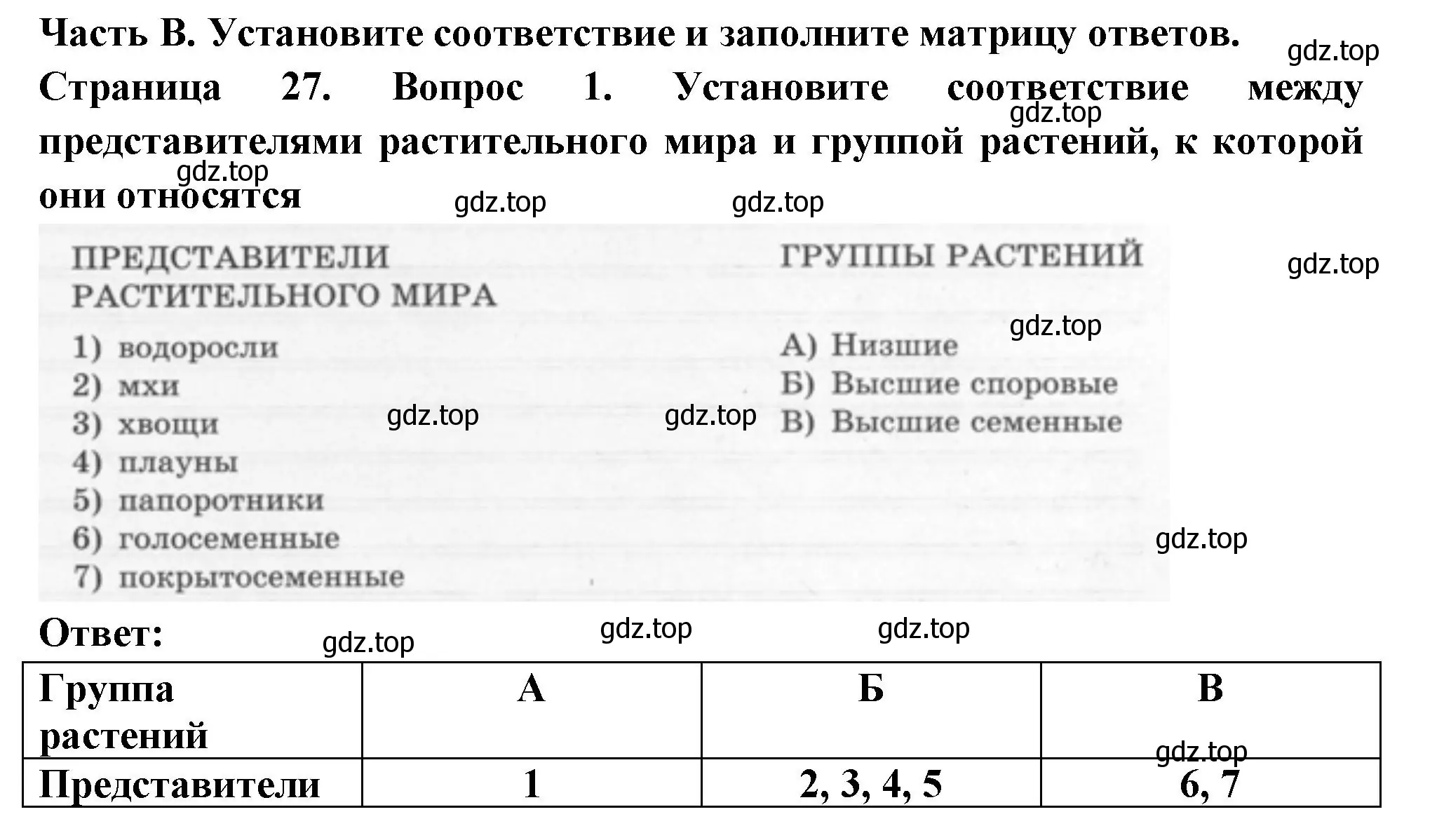 Решение номер 1 (страница 27) гдз по биологии 6 класс Пасечник, Суматохин, рабочая тетрадь