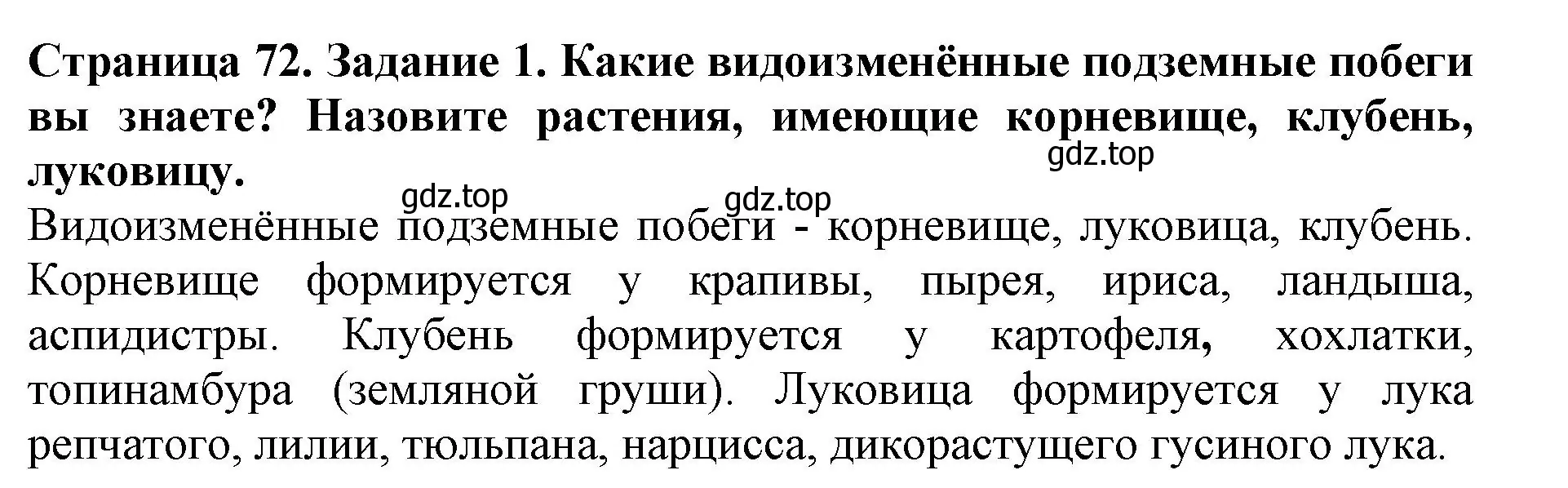 Решение номер 1 (страница 72) гдз по биологии 6 класс Пасечник, Суматохин, учебник