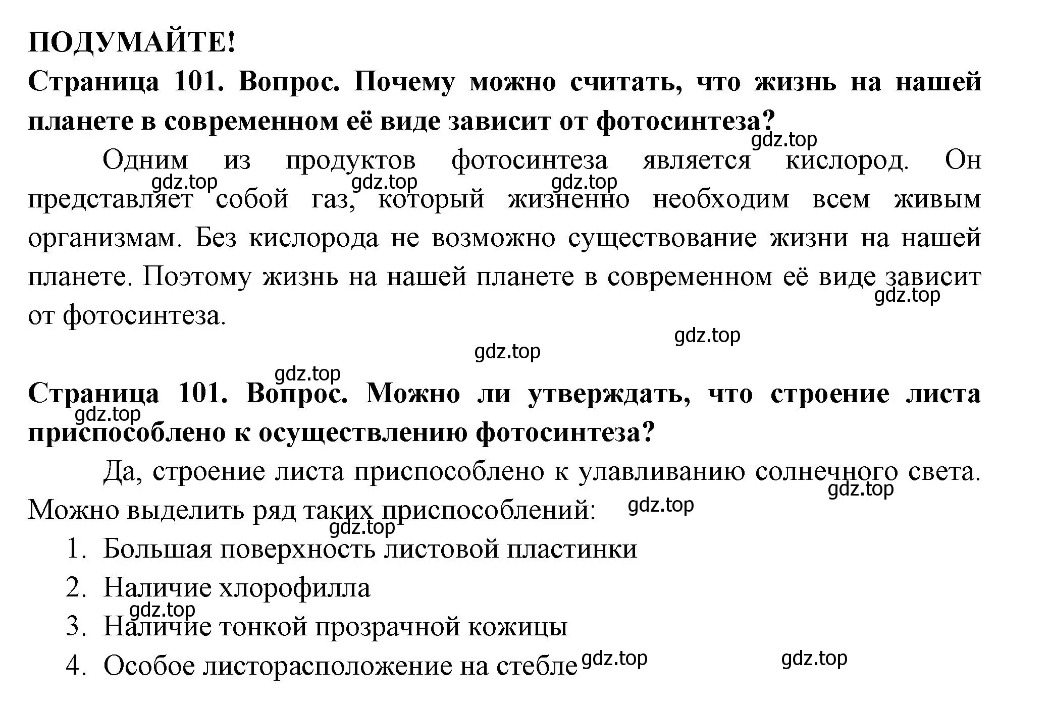 Решение 2.  Подумайте! (страница 101) гдз по биологии 6 класс Пасечник, Суматохин, учебник