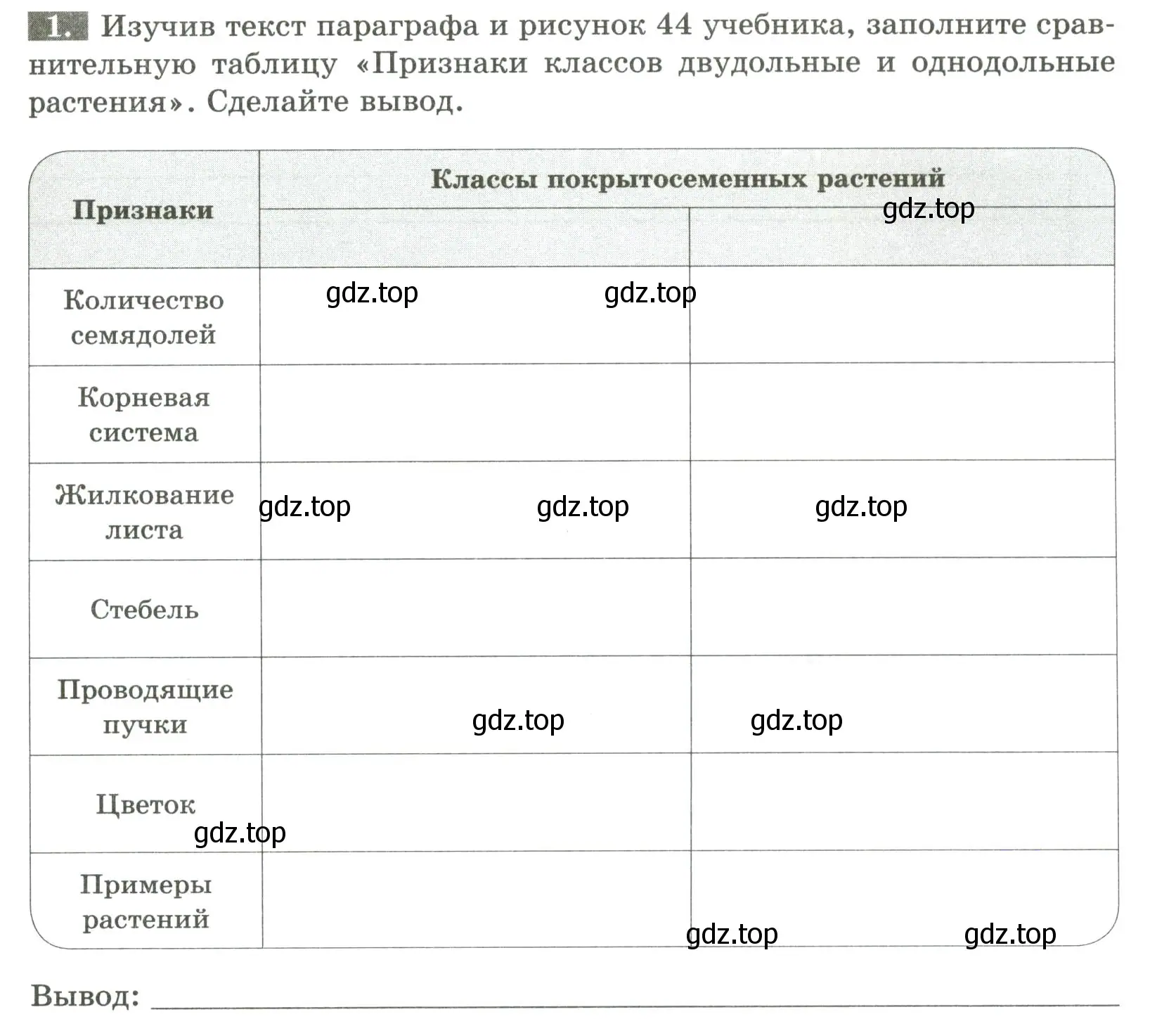 Условие номер 1 (страница 45) гдз по биологии 7 класс Пасечник, Суматохин, рабочая тетрадь