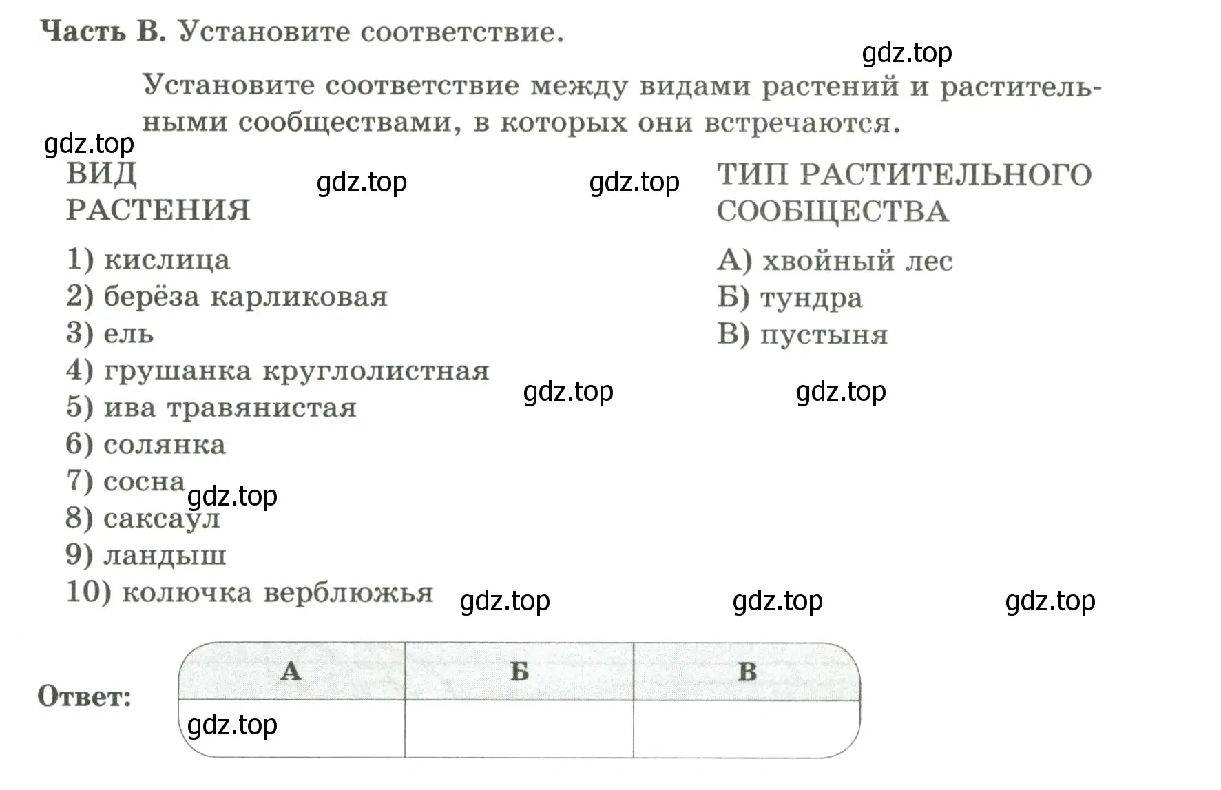 Условие  Часть В (страница 77) гдз по биологии 7 класс Пасечник, Суматохин, рабочая тетрадь