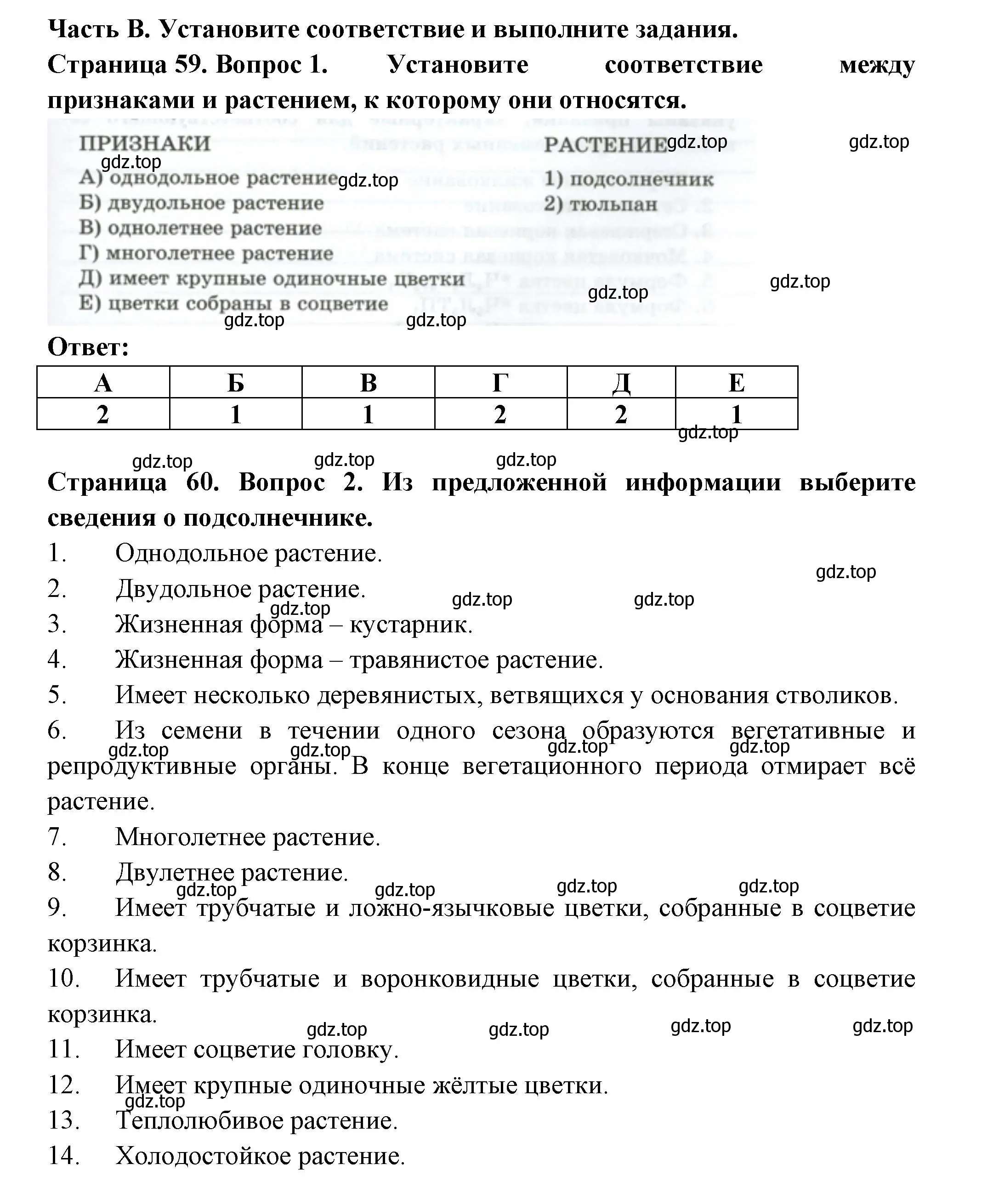 Решение  Часть В (страница 59) гдз по биологии 7 класс Пасечник, Суматохин, рабочая тетрадь