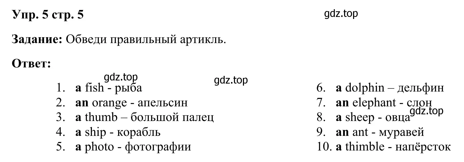 Решение 2. номер 5 (страница 5) гдз по английскому языку 2 класс Юшина, грамматический тренажёр