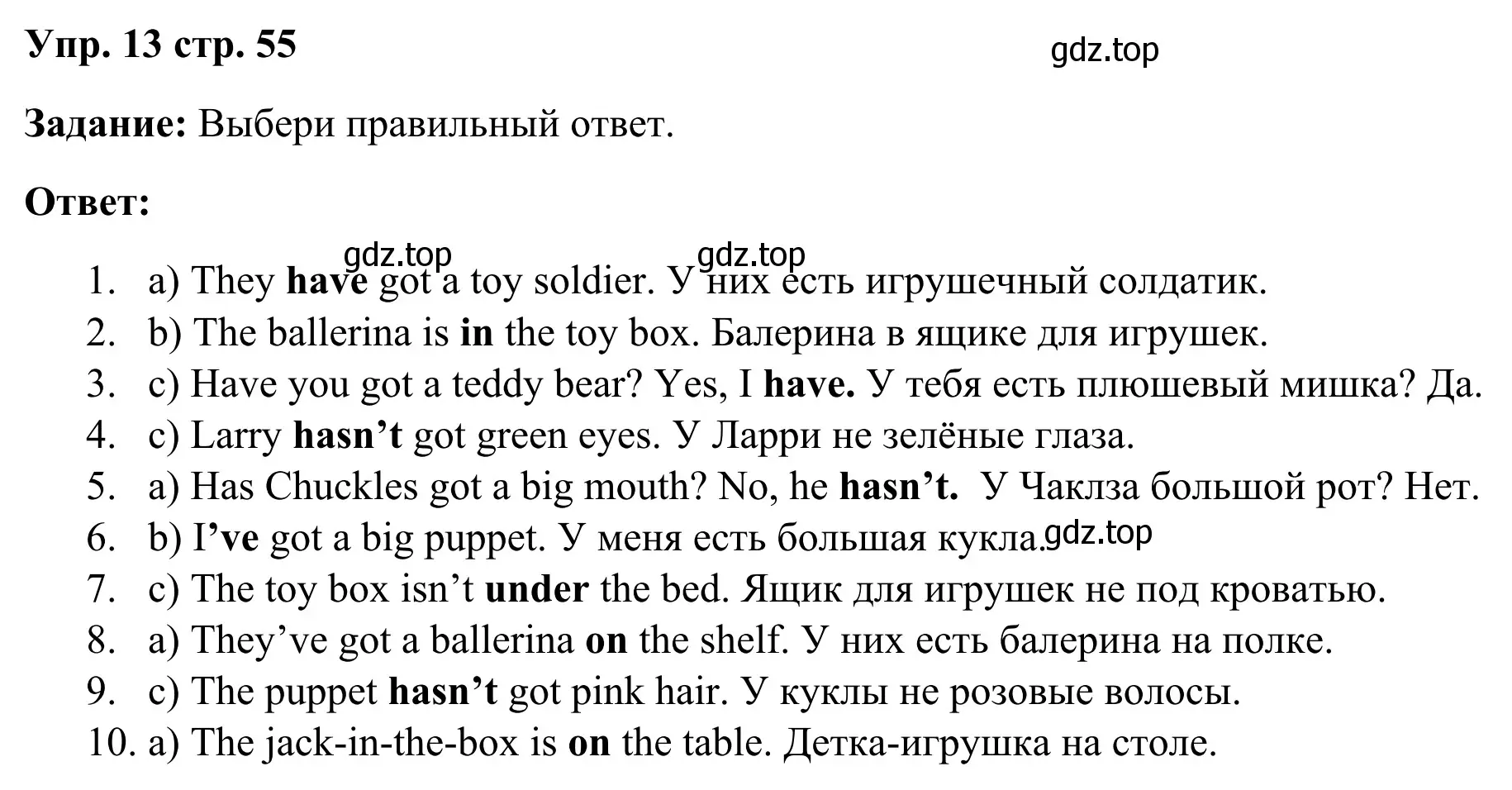 Решение 2. номер 13 (страница 55) гдз по английскому языку 2 класс Юшина, грамматический тренажёр