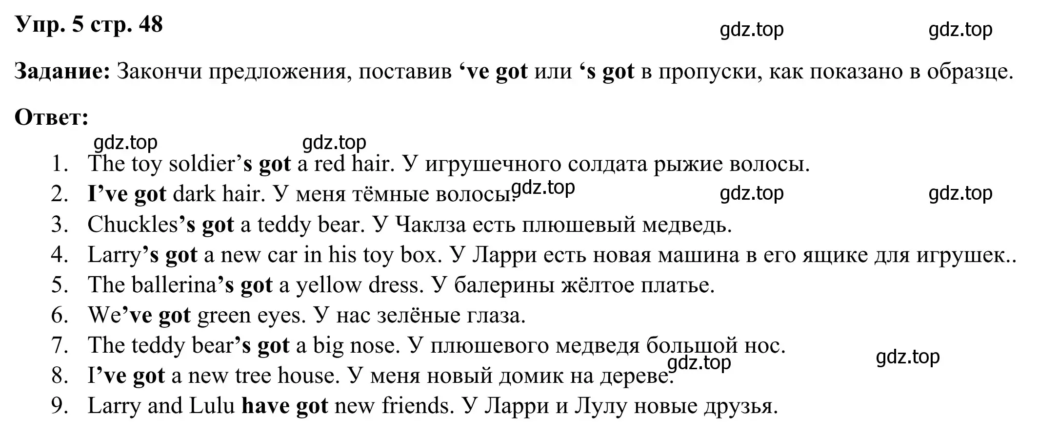 Решение 2. номер 5 (страница 48) гдз по английскому языку 2 класс Юшина, грамматический тренажёр