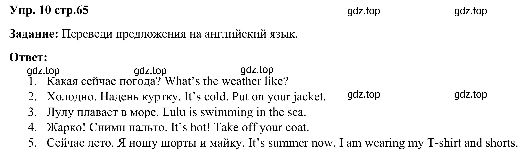 Решение 2. номер 10 (страница 65) гдз по английскому языку 2 класс Юшина, грамматический тренажёр