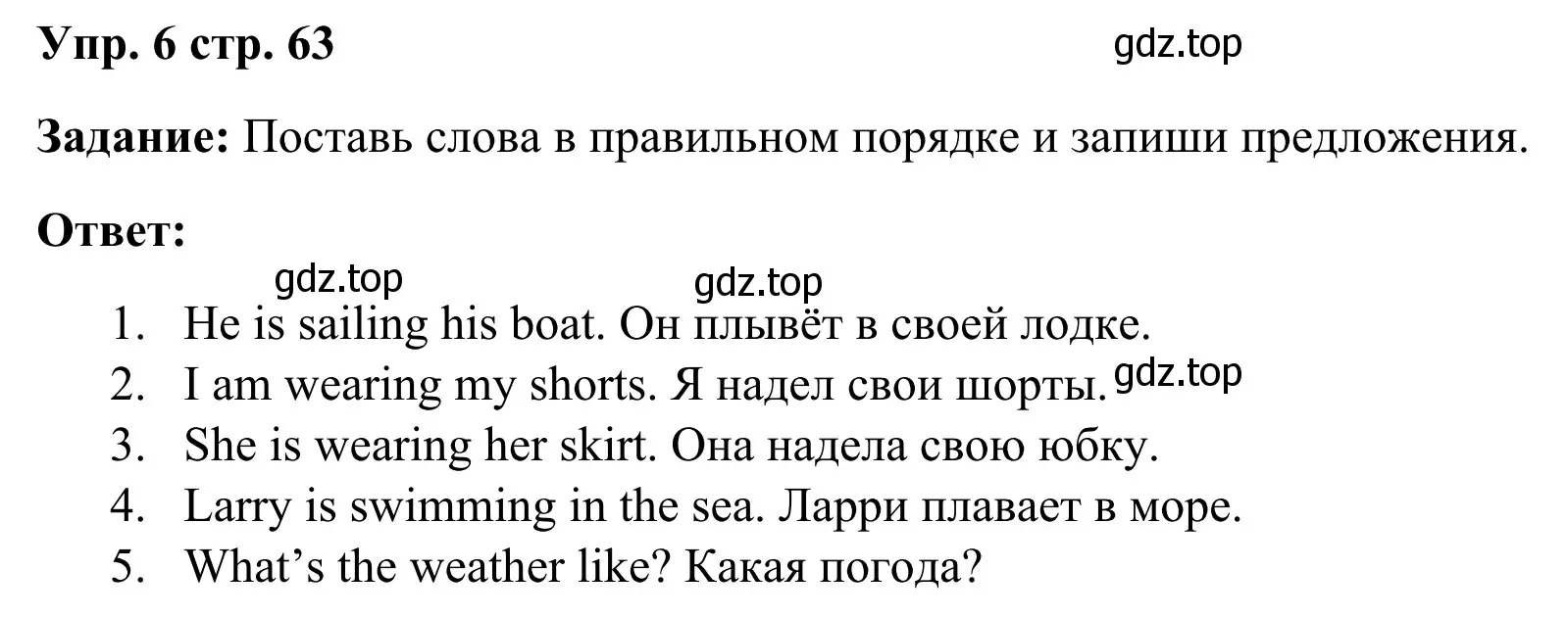 Решение 2. номер 6 (страница 63) гдз по английскому языку 2 класс Юшина, грамматический тренажёр