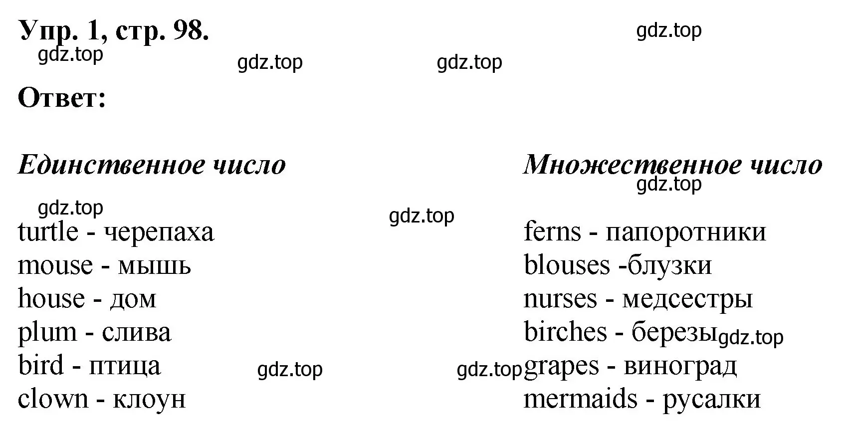 Решение номер 1 (страница 98) гдз по английскому языку 2 класс Афанасьева, Михеева, рабочая тетрадь