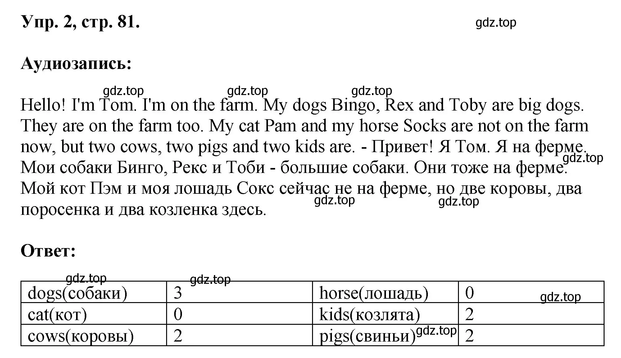 Решение номер 2 (страница 81) гдз по английскому языку 2 класс Афанасьева, Михеева, учебник 2 часть