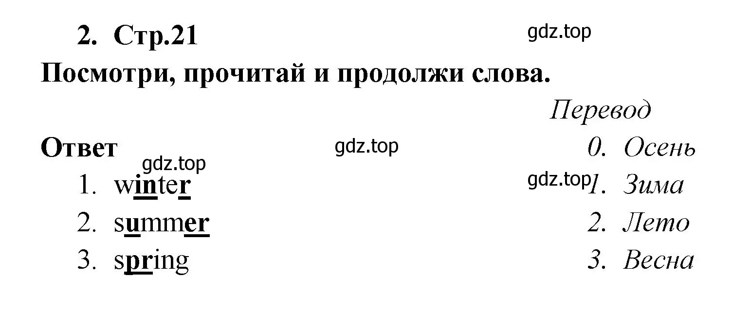 Решение номер 2 (страница 21) гдз по английскому языку 2 класс Быкова, Поспелова, контрольные задания