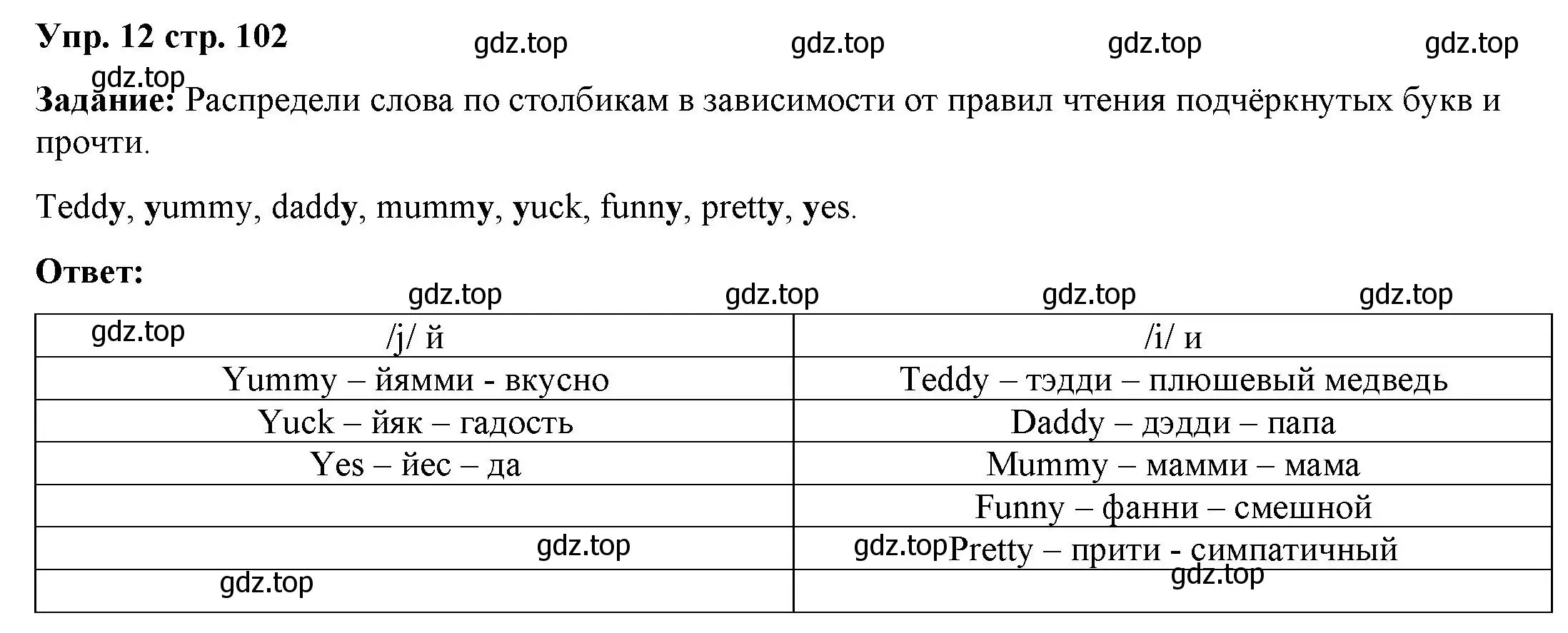 Решение 2. номер 12 (страница 102) гдз по английскому языку 2 класс Быкова, Поспелова, сборник упражнений