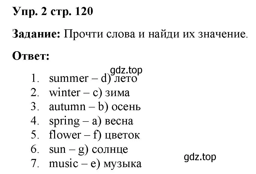 Решение 2. номер 2 (страница 120) гдз по английскому языку 2 класс Быкова, Поспелова, сборник упражнений