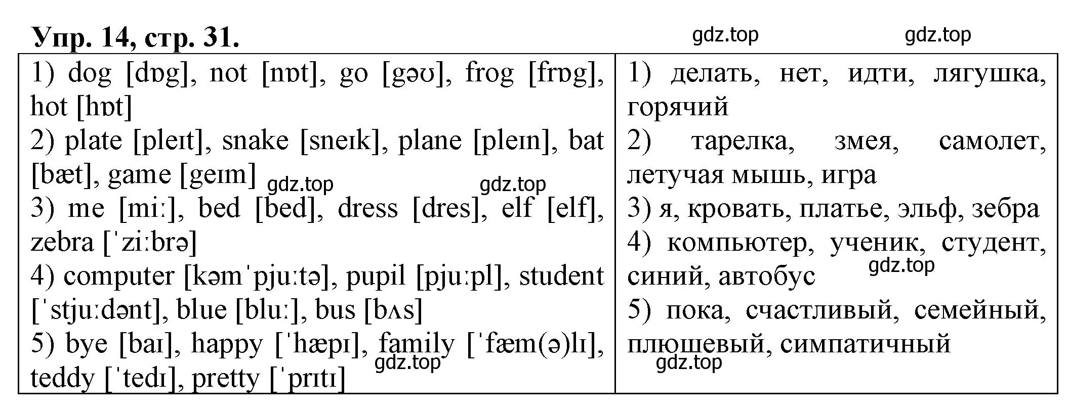 Решение номер 14 (страница 31) гдз по английскому языку 2 класс Котова, сборник упражнений