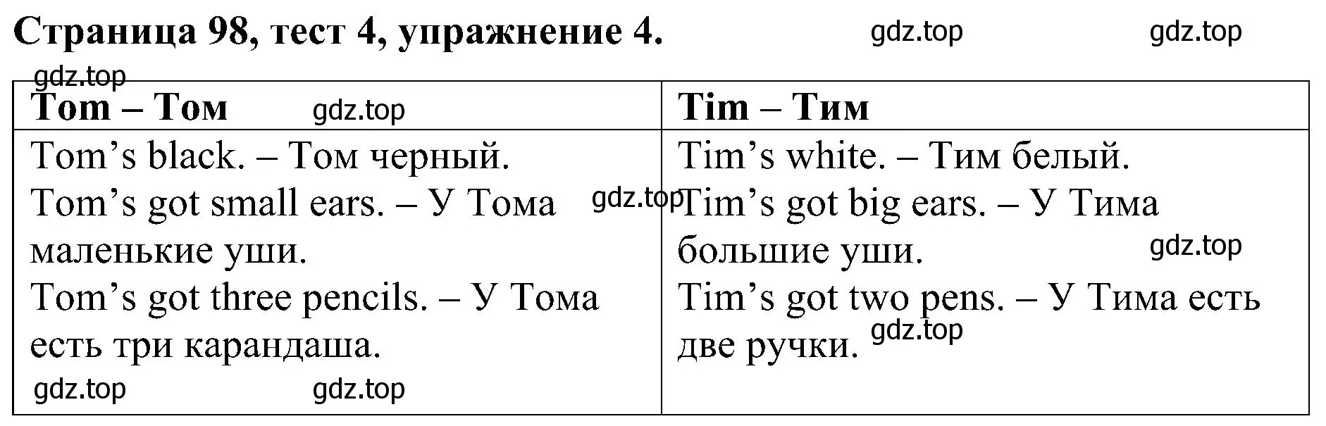 Решение номер 4 (страница 98) гдз по английскому языку 2 класс Вербицкая, Оралова, рабочая тетрадь