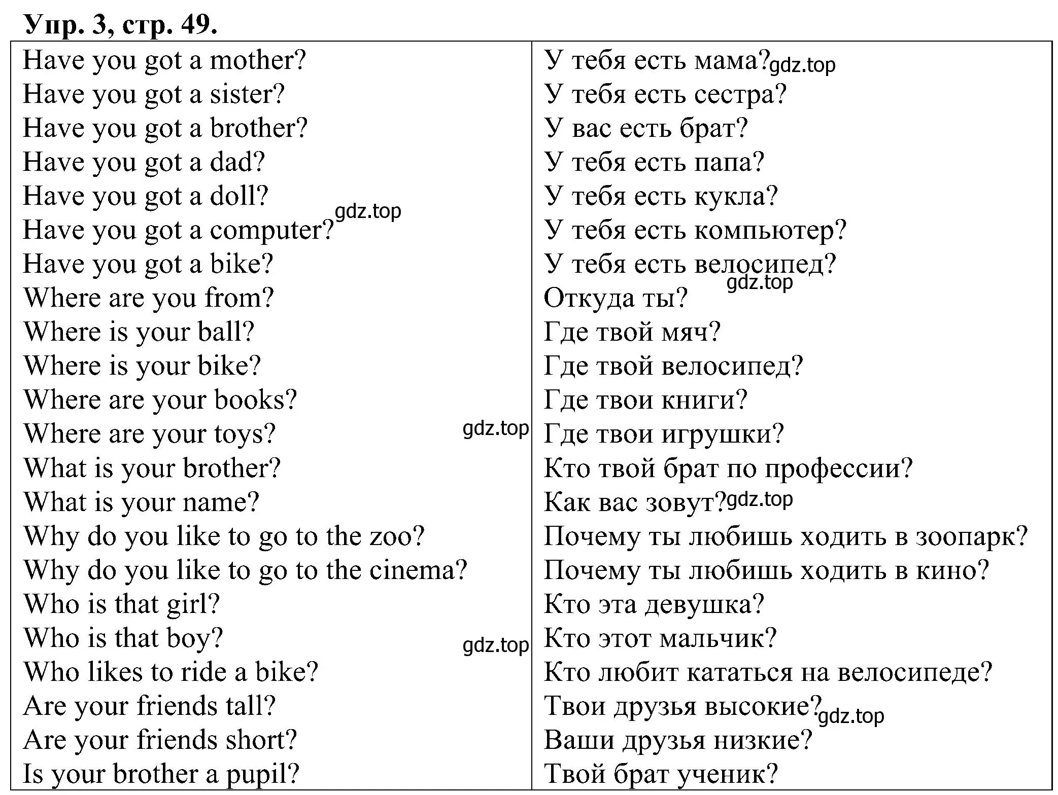 Решение номер 3 (страница 49) гдз по английскому языку 2 класс Верещагина, Бондаренко, рабочая тетрадь