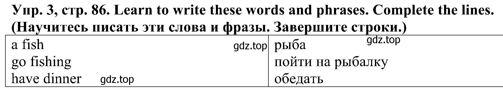 Решение номер 3 (страница 86) гдз по английскому языку 2 класс Верещагина, Бондаренко, рабочая тетрадь