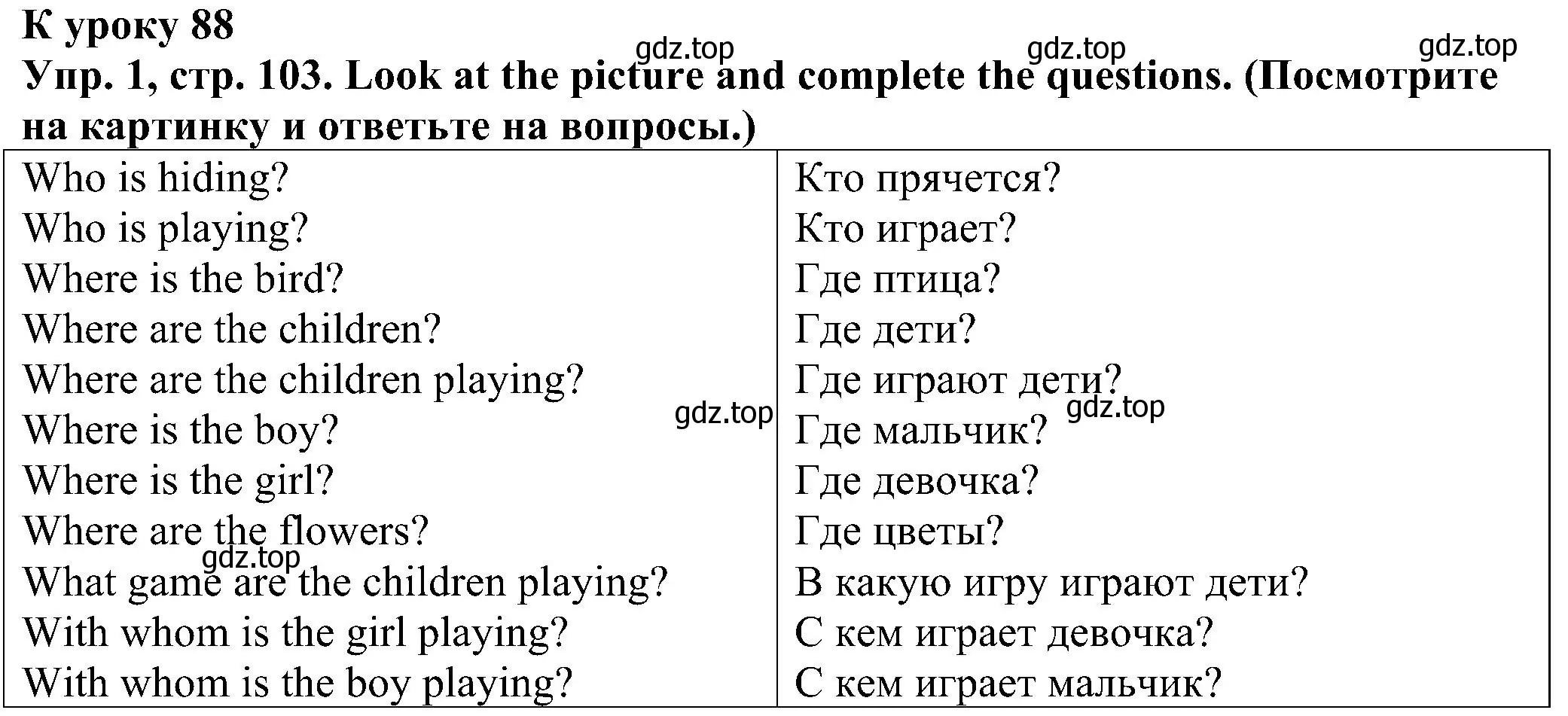 Решение номер 1 (страница 103) гдз по английскому языку 2 класс Верещагина, Бондаренко, рабочая тетрадь