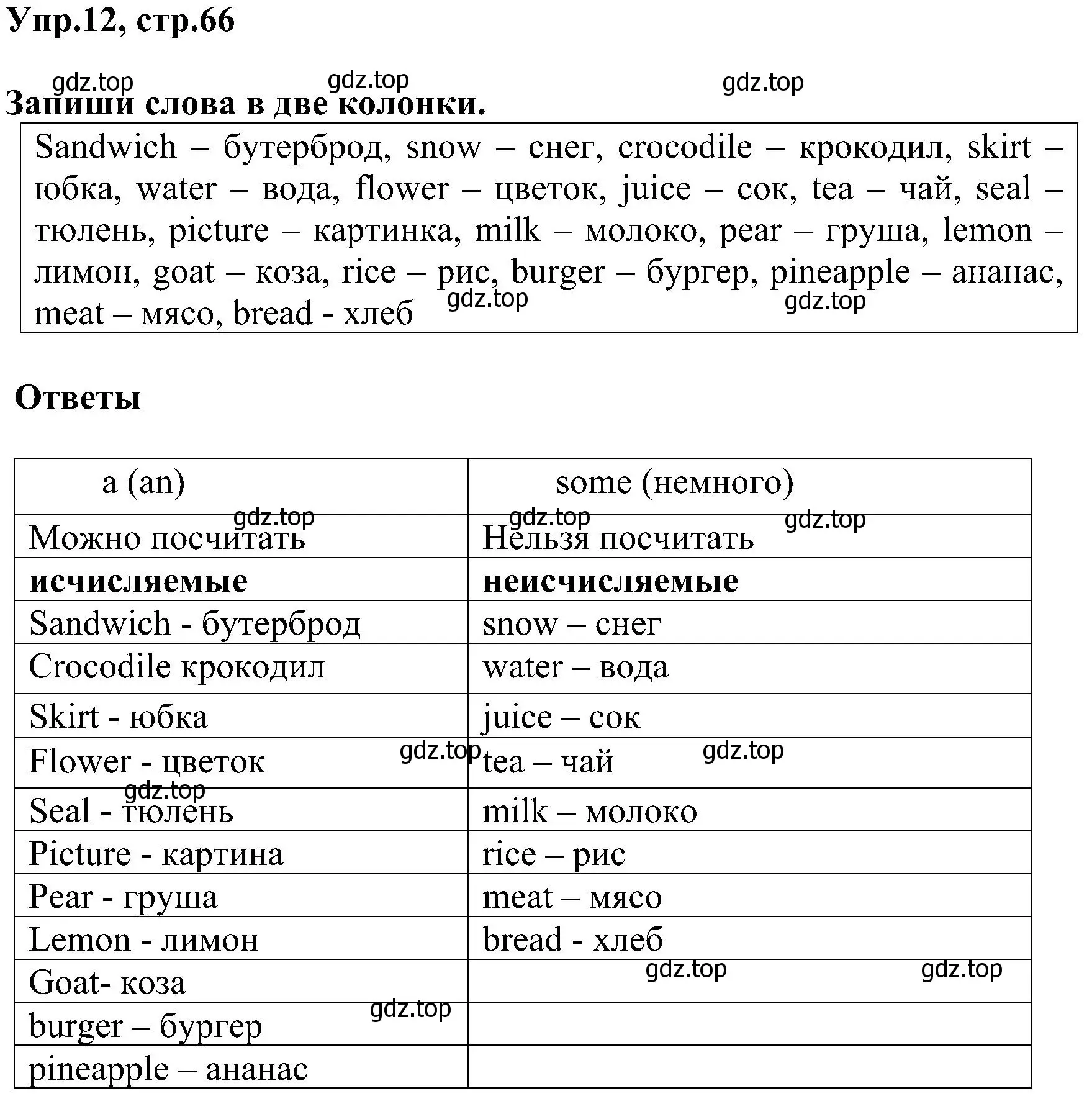 Решение номер 12 (страница 67) гдз по английскому языку 3 класс Рязанцева, сборник грамматических упражнений