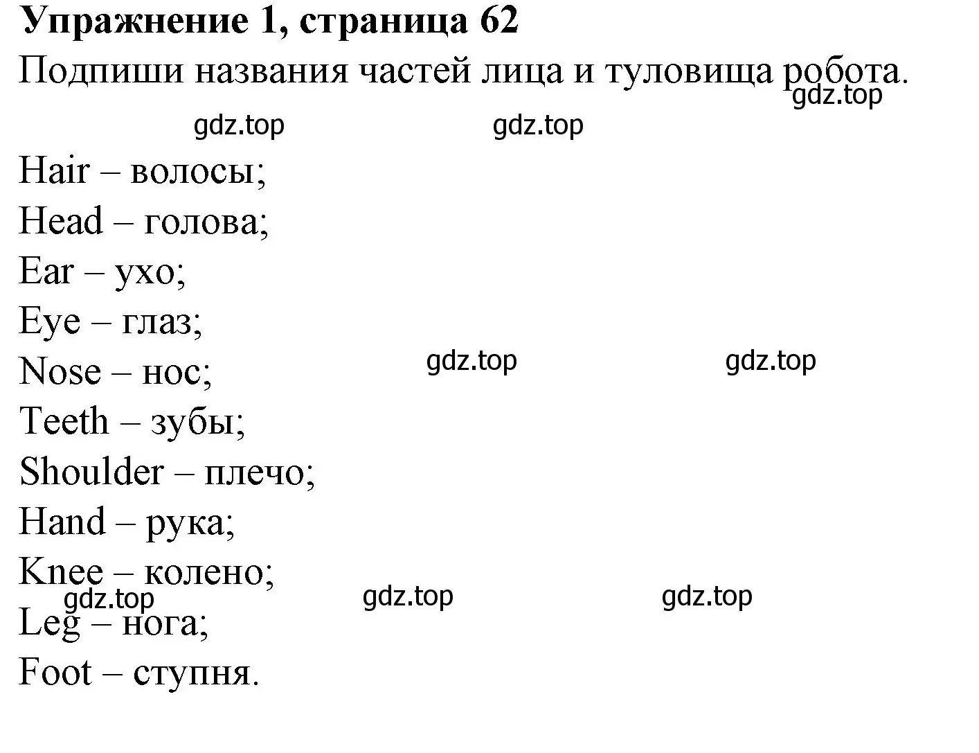 Решение номер 1 (страница 62) гдз по английскому языку 3 класс Биболетова, Денисенко, рабочая тетрадь
