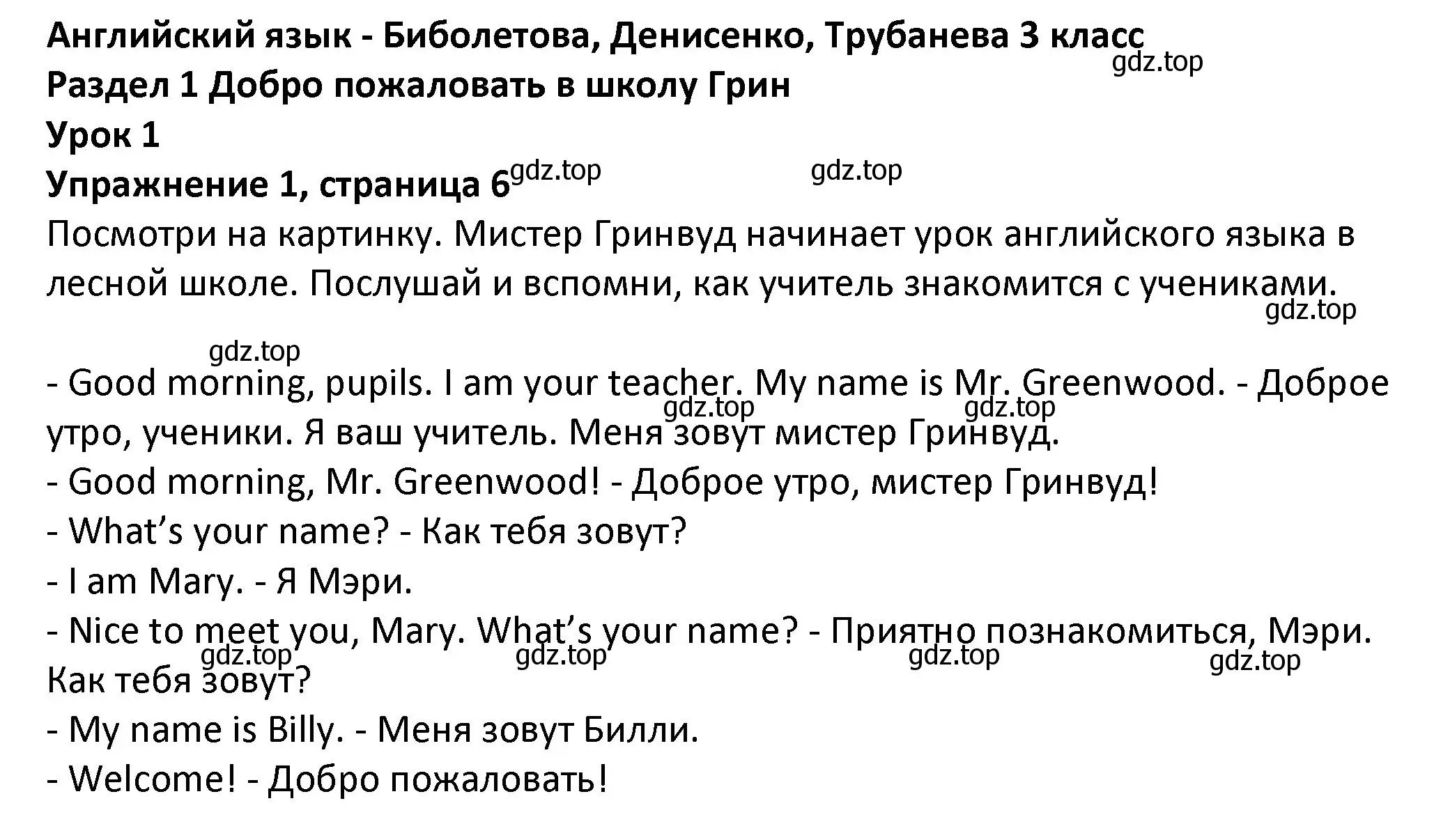 Решение номер 1 (страница 6) гдз по английскому языку 3 класс Биболетова, Денисенко, учебник