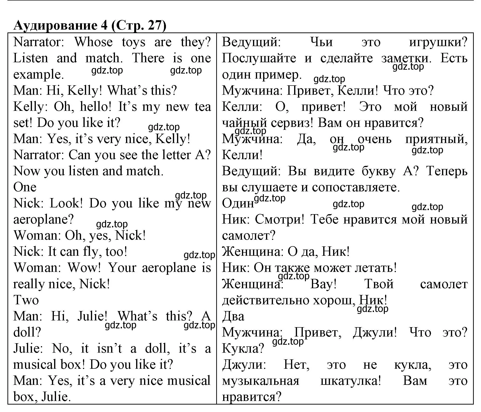 Решение номер Аудирование 4 (страница 27) гдз по английскому языку 3 класс Быкова, Дули, контрольные задания