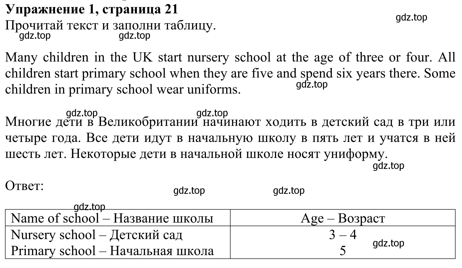 Решение 2. номер 1 (страница 21) гдз по английскому языку 3 класс Быкова, Дули, учебник 1 часть