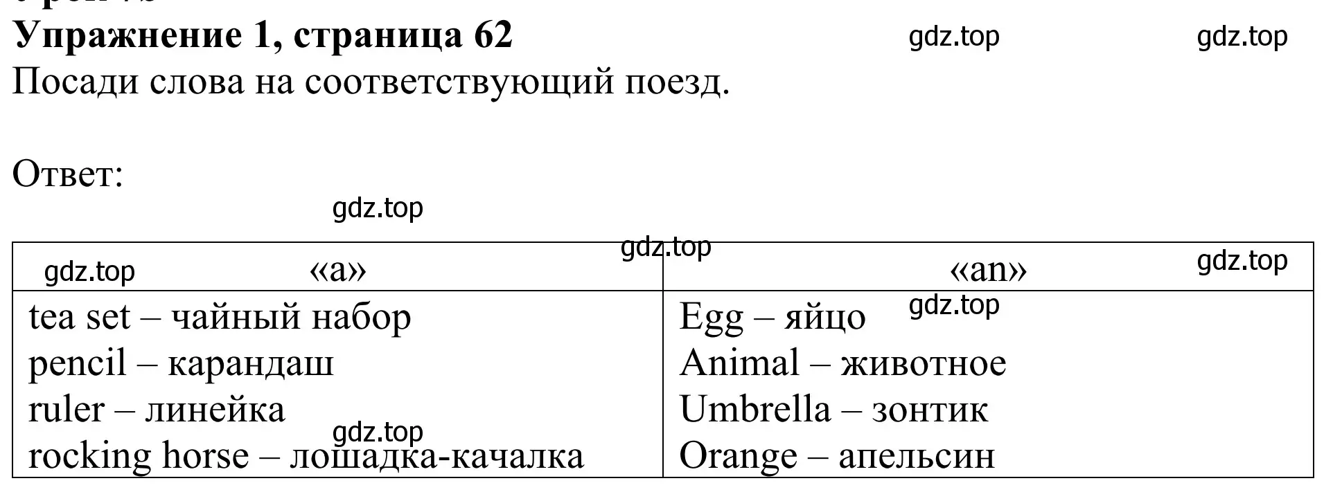 Решение 2. номер 1 (страница 62) гдз по английскому языку 3 класс Быкова, Дули, учебник 1 часть