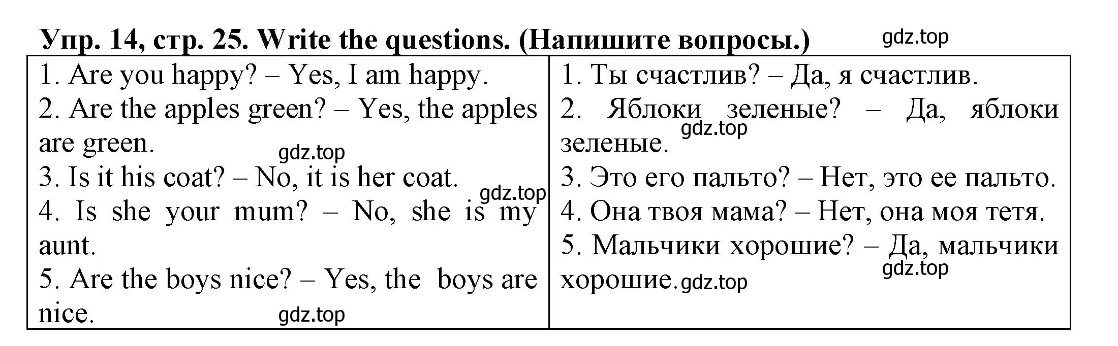 Решение номер 14 (страница 25) гдз по английскому языку 3 класс Юшина, грамматический тренажёр