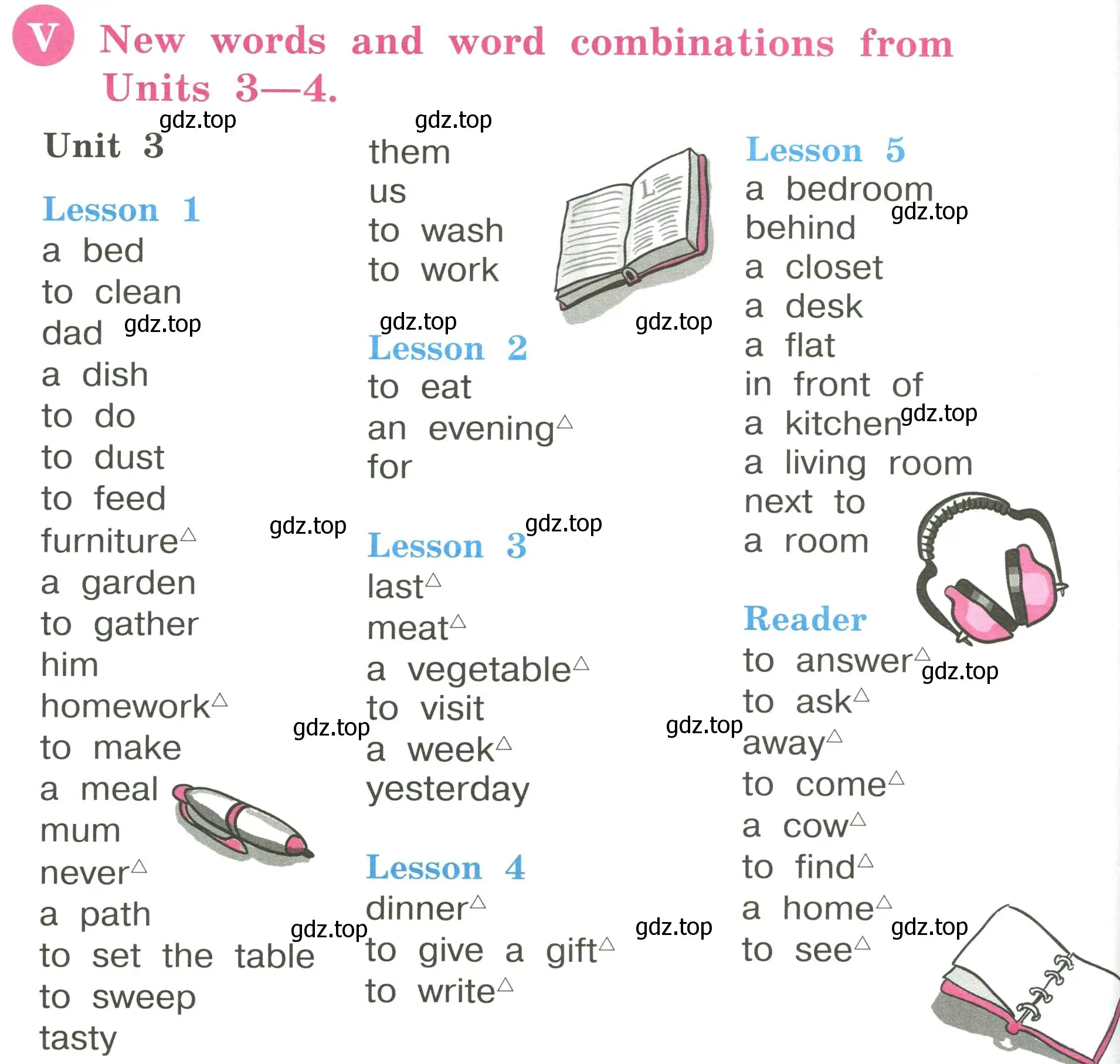 Условие  New words and word combinations from Units 3-4 (страница 74) гдз по английскому языку 3 класс Кузовлев, Лапа, учебник 1 часть