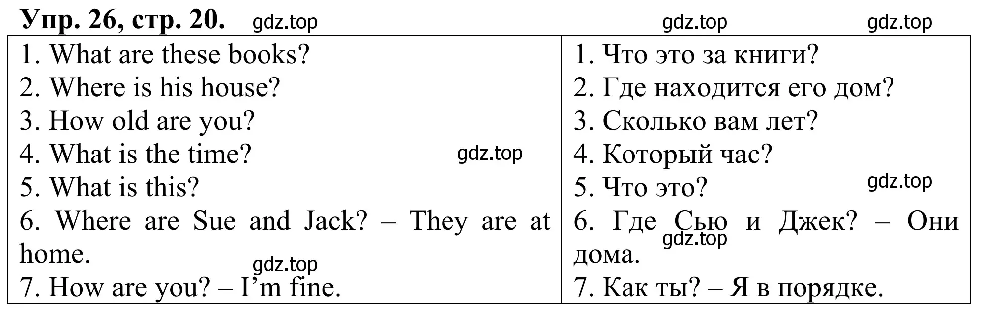 Решение номер 26 (страница 20) гдз по английскому языку 3 класс Афанасьева, Михеева, лексико-грамматический практикум