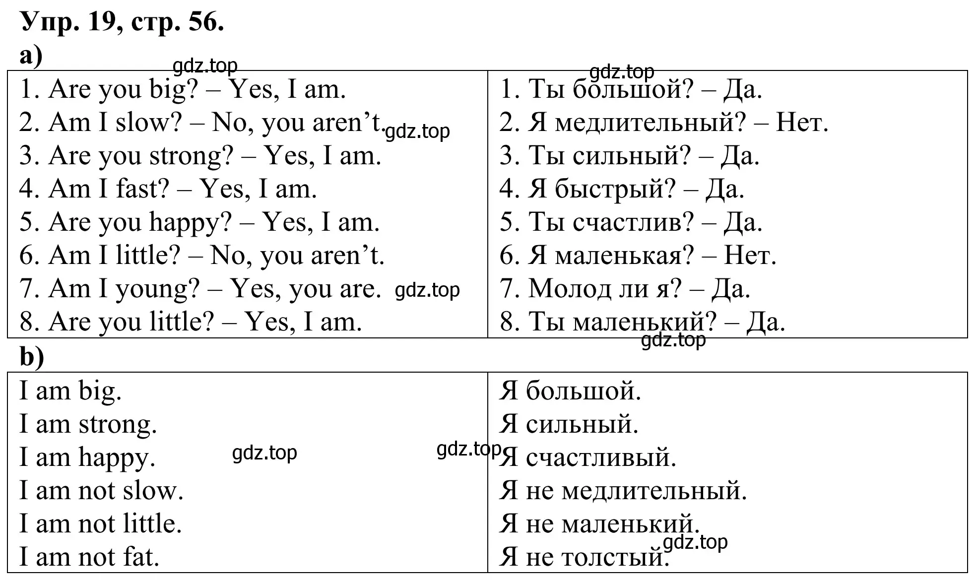 Решение номер 19 (страница 56) гдз по английскому языку 3 класс Афанасьева, Михеева, лексико-грамматический практикум